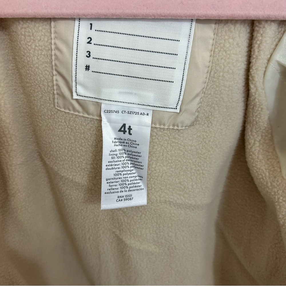Carters Girl Toddler Jacket 4T Hooded Fleece Lined Full Zip Water Resistant - Picture 4 of 7